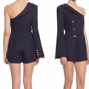 Misha Tweed Navy Blue One Shoulder Romper Size 4